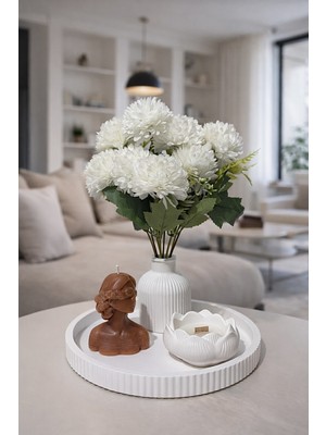 Yasmella Home Dekoratif Kadın Büst Mum + Modern Tepsi Seti + Lotus Mumluk + Beyaz Vazo( Çiçek Dahil Değil)