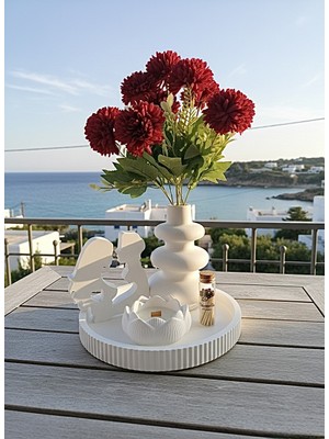 Yasmella Home Dalgalı Vazo + Lotus Mum + Romantik Çift + Yuvarlak Tepsi + Cam Tüp Kibrit (Çiçek Dahil Değildir)