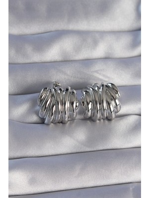 K-Yonlineticaret Pirinç Gümüş Renk Tırtıklı Bombe Model Küpe