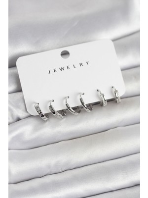 Novytech Gümüş Renk Pirinç 3 Çift Kadın Küpe Seti - Lisinya