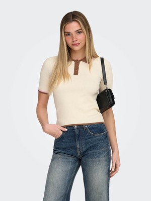 Only Onlmeddı Knitted Bej Kadın T-Shirt 15363165