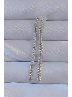 K-Yonlineticaret Pirinç Gümüş Renk Zirkon Taşlı Su Yolu Model Küpe