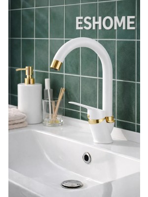 Beyaz Gold Baston Borulu Banyo Lavabo Bataryası