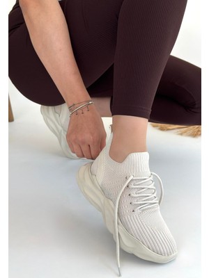 DMR Elegance Henta Bej Triko Bağcıklı Spor Ayakkabı