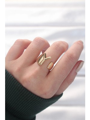 K-Yonlineticaret Y Harfli Altın Renk Ayarlanabilir Yüzük