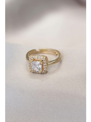 K-Yonlineticaret Gold Baget ve Zirkon Taşlı Kare Yüzük