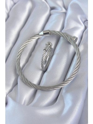 K-Yonlineticaret 316L Çelik Gümüş Renk Sarmal Model Erkek Bileklik Yüzük Kombini