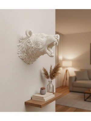 K-Yonlineticaret Özel Tasarım Beyaz Ayı Duvar Aksesuarı 3D Dekoratif Heykel 25X19 cm