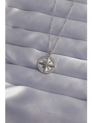 K-Yonlineticaret 316L Çelik Zincir Gümüş Renk Zirkon Taşlı Kutup Yıldızı Kolye