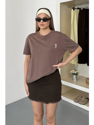 Giysa Kadın Fiyonk Aksesuarlı %100 Pamuklu T-Shirt Açık Kahverengi - 26Y 26511