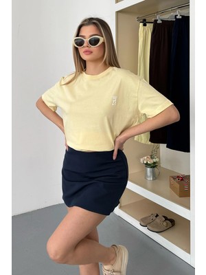 Giysa Kadın Fiyonk Aksesuarlı %100 Pamuklu T-Shirt Sarı - 26Y 26511