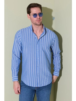 FullaModa Çizgili Jakarlı Gömlek