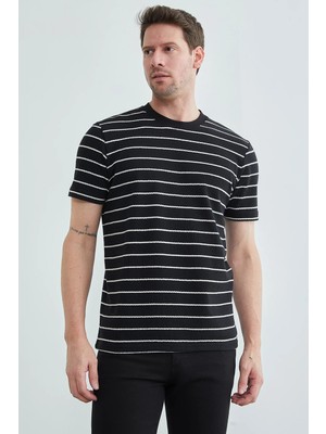 FullaModa Çizgili Bisiklet Yaka Triko Tişört