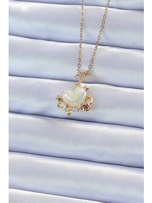 K-Yonlineticaret 316L Çelik Zincir Altın Renk Zirkon Taşlı Gezegen Görünümlü Kalp Kolye