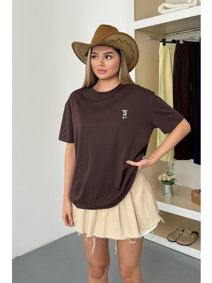 Giysa Kadın Fiyonk Aksesuarlı %100 Pamuklu T-Shirt Kahverengi - 26Y 26511
