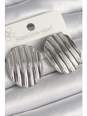 K-Yonlineticaret Pirinç Gümüş Renk Sallantı Işlemeli Daire Plaka Model Kadın Küpe