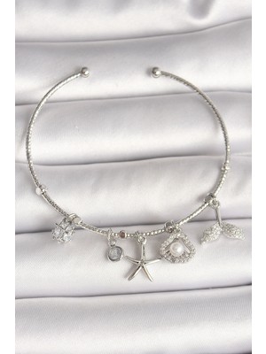 K-Yonlineticaret Pirinç Gümüş Renk Sallantı Zirkon Taşlı Deniz Yıldız Figür Balık Kuyruğu Detay Char