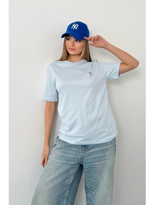 Giysa Kadın Köpek Nakışlı %100 Pamuklu T-Shirt Mavi - 26Y 26730