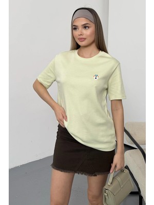 Giysa Kadın Köpek Nakışlı %100 Pamuklu T-Shirt Yeşil - 26Y 26730
