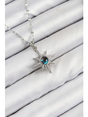 K-Yonlineticaret 316L Çelik Zirkon Taşlı Kutup Yıldızı Model Gümüş Renk Kadın Kolye