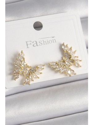 K-Yonlineticaret Pirinç Gold Renk Zirkon Taşlı Kelebek Model Kadın Küpe