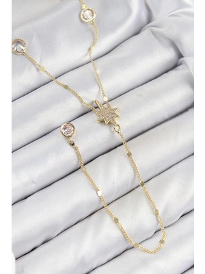 K-Yonlineticaret Pirinç Zirkon Taşlı Kutup Yıldızı Model Gold Renk Y Kolye