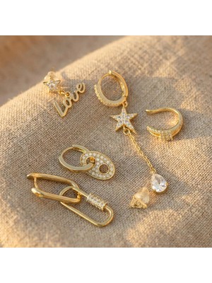 Zeino Love Sallantılı 6'lı Küpe Seti - 14K Altın Rengi Kaplama