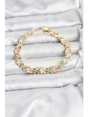 K-Yonlineticaret Lotus Model Pirinç Gold ve Pembe Renk Kadın Bileklik