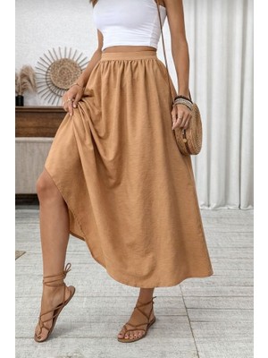 Gökyüzü Moda Kadın Beli Lastikli Paraşüt Kumaş Etek