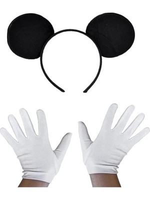 K-Yonlineticaret Siyah Mickey Mouse Tacı ve Beyaz Eldiven Seti