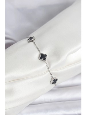 K-Yonlineticaret 316L Çelik Gümüş Renk Siyah Baby Boy Yonca Bileklik