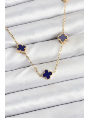 K-Yonlineticaret 316L Çelik Zincir Gold Renk Lacivert Baby Boy Yonca Kadın Kolye
