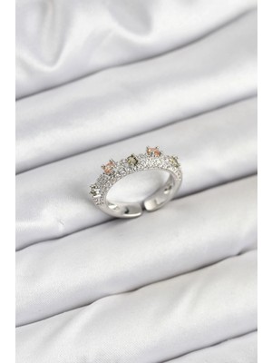 K-Yonlineticaret Pirinç Gümüş Renk Zirkon Taşlı Vintage Kadın Yüzük