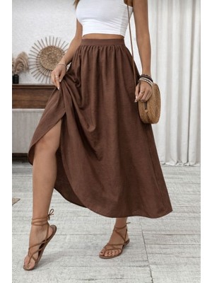 Gökyüzü Moda Kadın Beli Lastikli Paraşüt Kumaş Etek