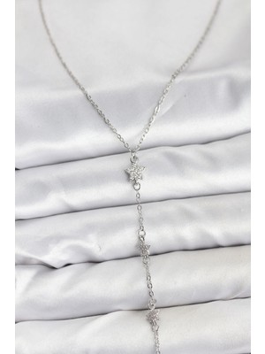 K-Yonlineticaret 316L Çelik Zincir Gümüş Renkli Yıldız Model Kadın Y Kolye