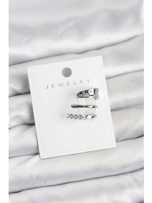 K-Yonlineticaret Gümüş Renk Zirkon Taşlı Pirinç Kıkırdak Küpe