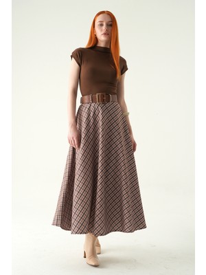 Rays Bej Desenli Kemerli Etek 1344
