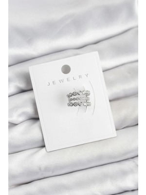K-Yonlineticaret Gümüş Renk Zirkon Taşlı Pirinç Kıkırdak Earcuff Küpe