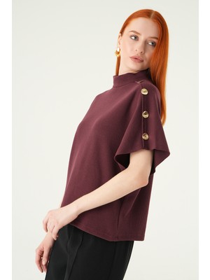 Rays 3119A Kol Düğmeli Tişört Mürdüm