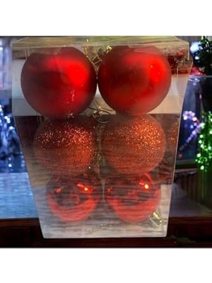 Velora 6 Adet Kırmızı 5 cm Yılbaşı Topu, Topu,çam Ağacı Topu, Süs Topu T-47, Kırmızı