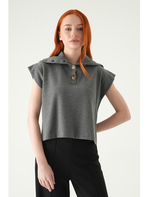 Rays 3106A Kapüşonlu Düğmeli Tişört Antrasit