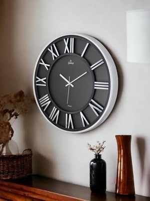 Velora Galaxy Premium Serisi Modern Tasarımlı Roma Rakamlı 40 cm Duvar Saati Siyah-Gri