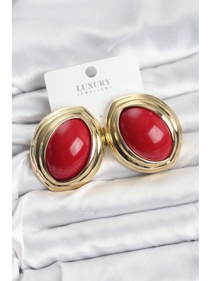 K-Yonlineticaret Pirinç Kırmızı Badem Model Vintage Gold Kadın Küpe