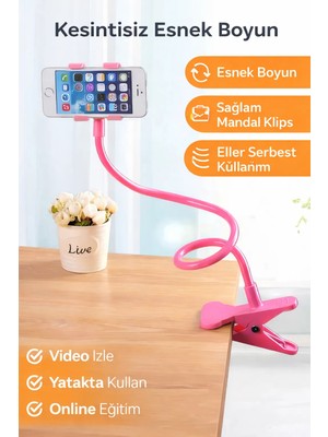 Eco Lounge Pembe Akrobat Telefon Tutucu Oynar Başlıklı 60 cm Spiral Masa Yatak Araç Uyumlu