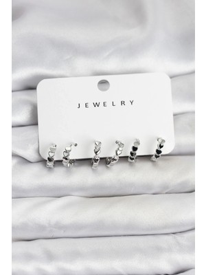 K-Yonlineticaret Gümüş Renk Pirinç Minimal Kalp Detaylı Kadın Küpe Seti