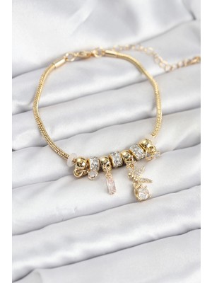 K-Yonlineticaret Pirinç Gold Renk Tinkerbell Charmlı Kadın Bileklik