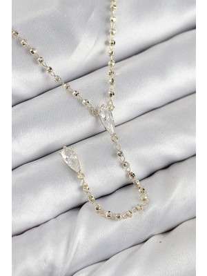 K-Yonlineticaret Pirinç Zirkon Taşlı Gold Renk Kadın Y Kolye