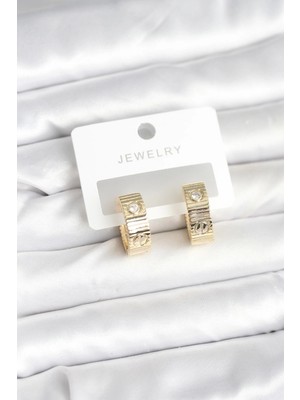 K-Yonlineticaret Pirinç Gold Renk Zirkon Taşlı Halka Kadın Küpe