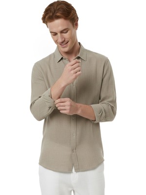 Deepsea Haki Rahat Kalıp %100 Keten Erkek Gömlek – Yazlık Çizgi Desenli Yeni Sezon Gömlek 2602616