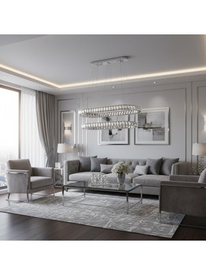 Kristal Elips 2 Katlı Krom Ledli Avize
